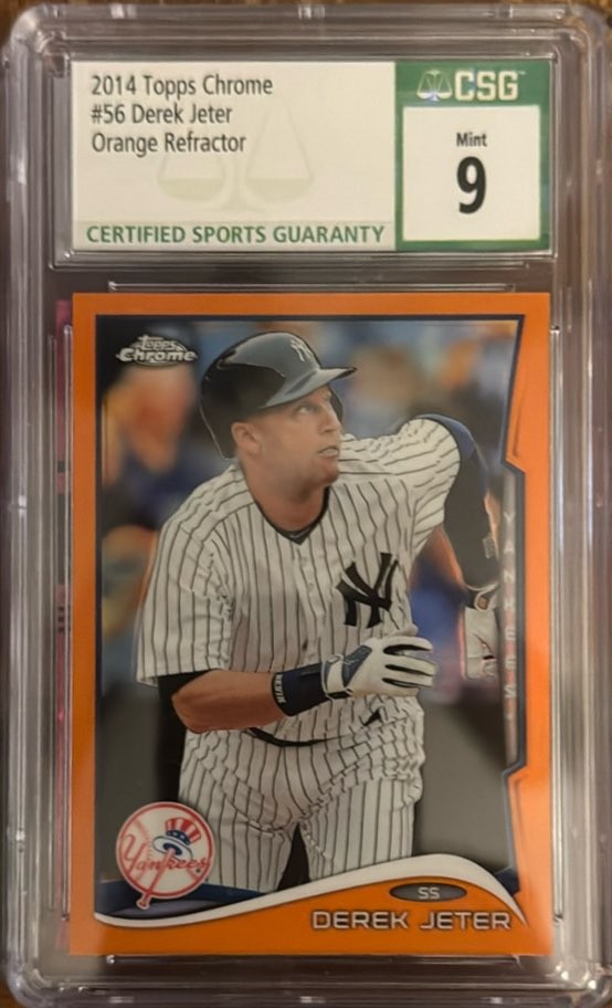 2014 Topps Chrome #56a Derek Jeter Orange Refractors CSG green 9