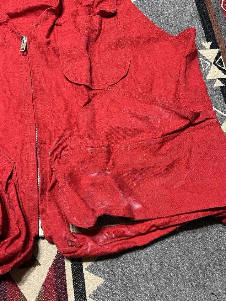 Vintage Saf-Bak Red Hunting Vest S Cotton Multi Pocket Game Bag USA 60s T37 - Image 2 of 4