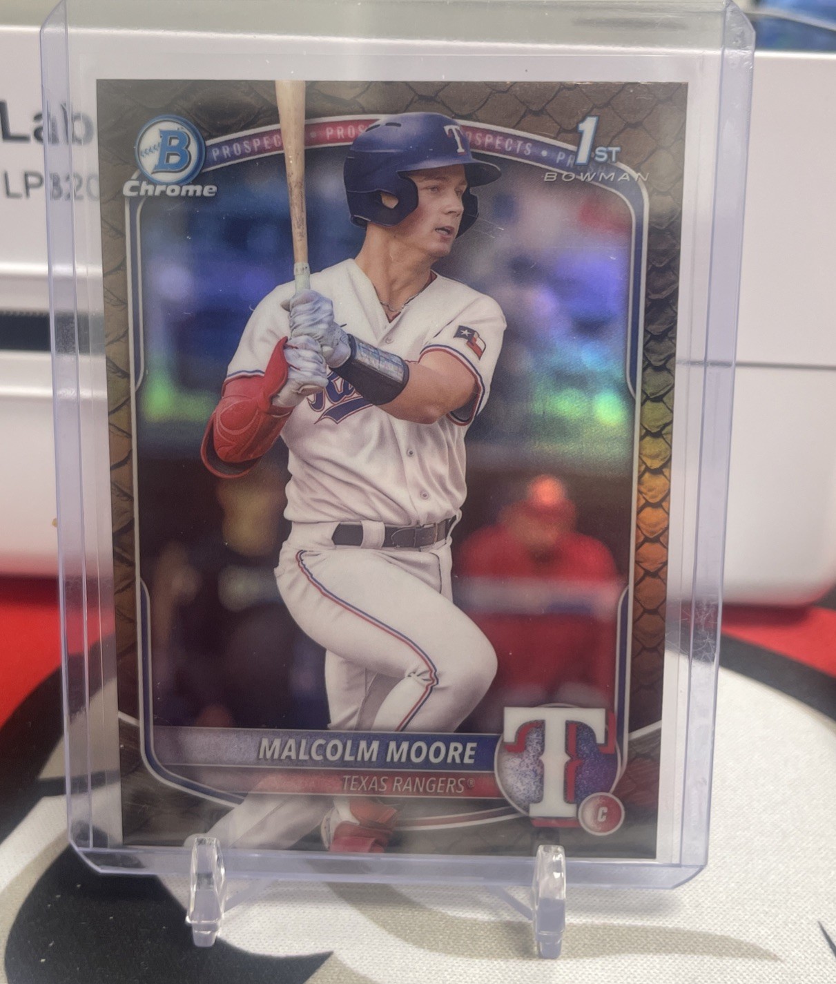 2025 Bowman Chrome 1st Bowman Malcolm Moore Reptilian Refractor Texas Rangers