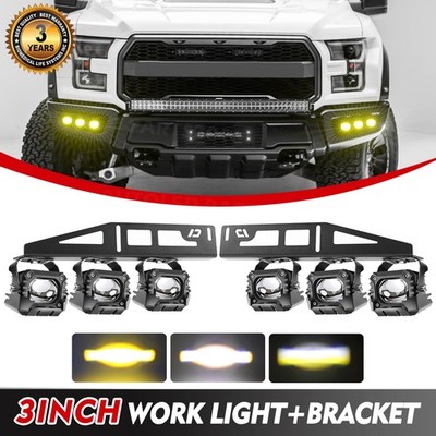 6PCS For Ford F150 Raptor 17-2020 Amber White LED Fog Lights +Brackets Combo Kit