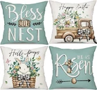 Easter Pillow Covers 18X18 Set of 4 Bunny Eucalyptus Leaves Decorations Truck Sw