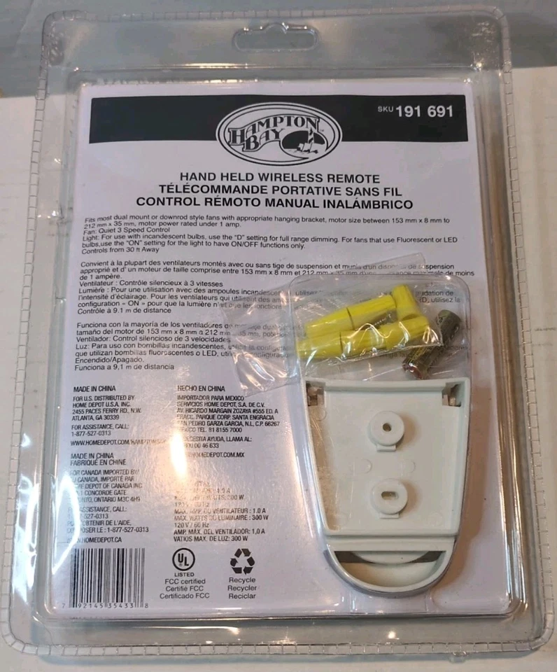 Hampton Bay 191 691 Fan Remote - White - Image 2 of 2