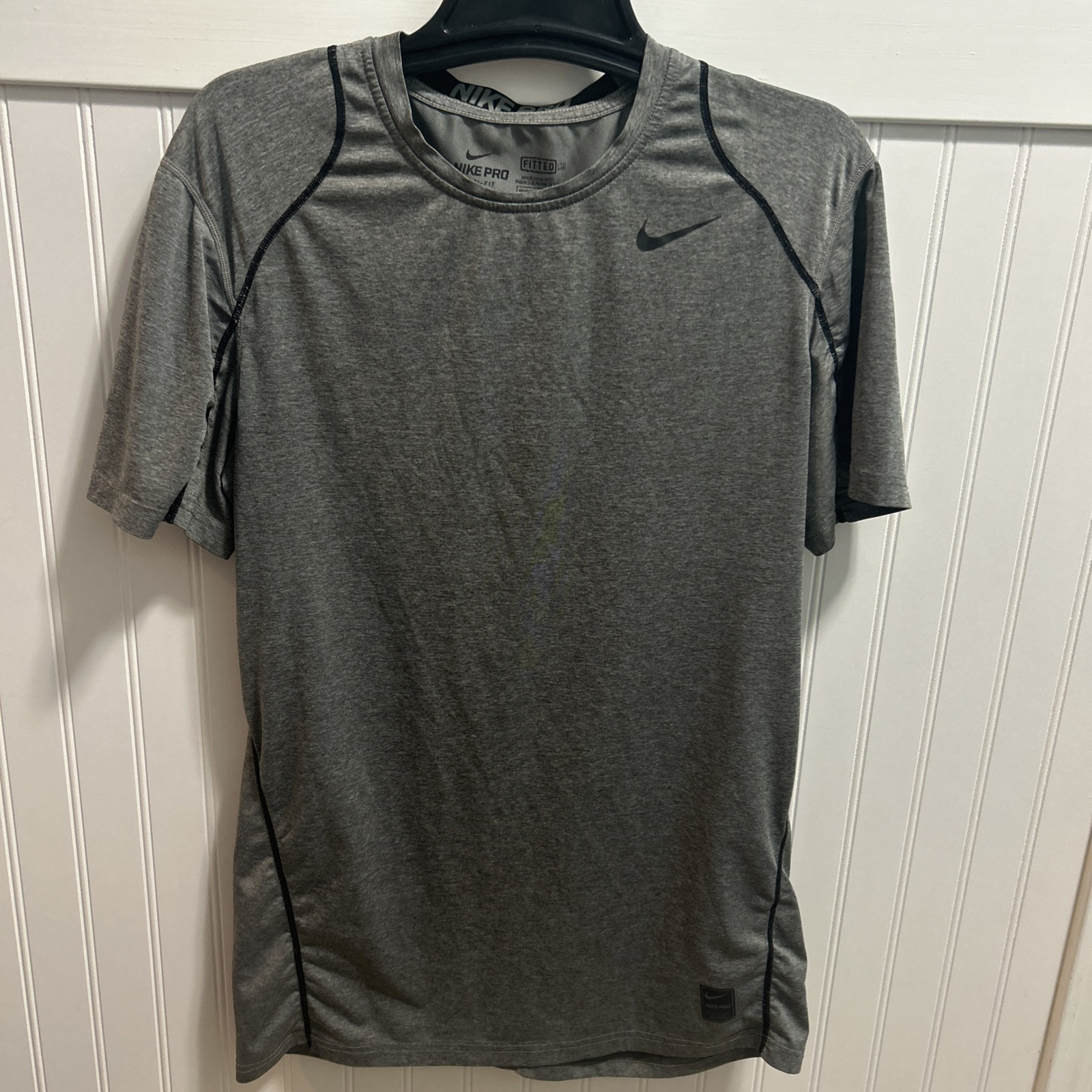 Nike Pro Dri Fit Fitted Camicia Sportiva Uomo Mefium Grigio Traspirante Back Stripe