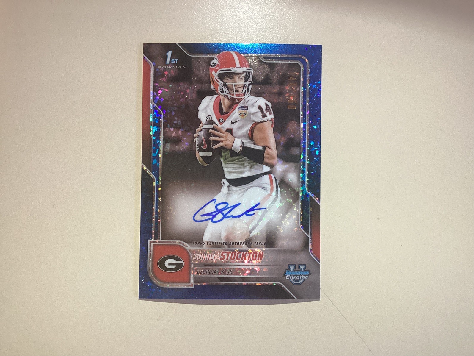 2025 Bowman Chrome U GUNNER STOCKTON 1st Blue Mini-Diamond Auto /150 Georgia!!!!