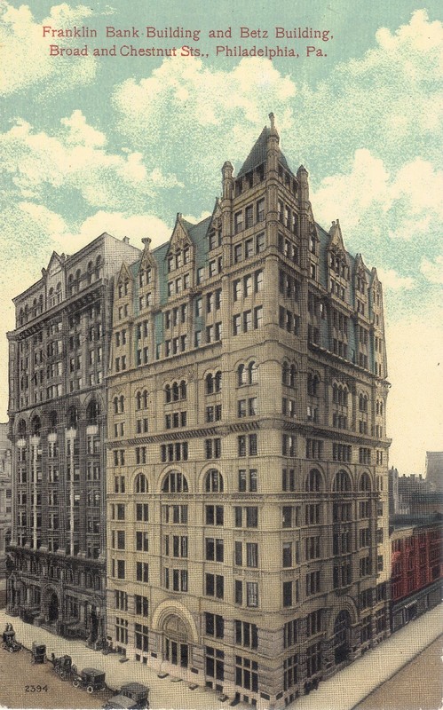 Philadelphia PA Franklin Bank & Betz Building DB Postcard Street Scene UNPOSTED