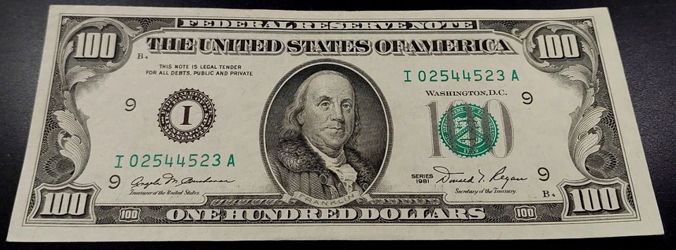 1981 $100 Federal Reserve Note, Minneapolis! Uncirculated! Fr# 2169 I. - Image 2 of 4