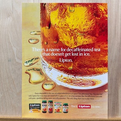 1991 Lipton Iced Tea Decaffeinated Vintage Print Ad Beverage Advert Art