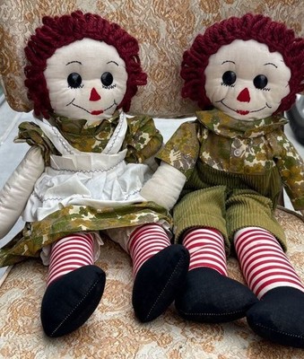 Vintage Handmade Raggedy Ann and Andy Cloth Dolls Set