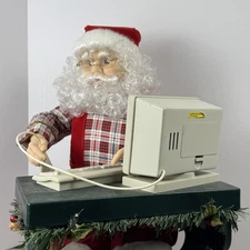Vintage Telco Animated Santa Computer Cat Figure Lighted Christmas Decor Display