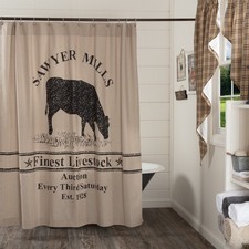VHC Brands Shower Curtain Sawyer Mill Charcoal Farmhouse 72x72 Cow Bath Decor