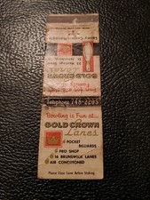 Gold Crown Lanes Bowling Alley St Johnsbury Vermont Matchbook Cover