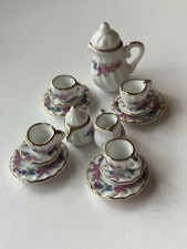 17 Piece Dolls House Miniature 1:12 Scale Tea Set Pink/Blue Flowers Floral