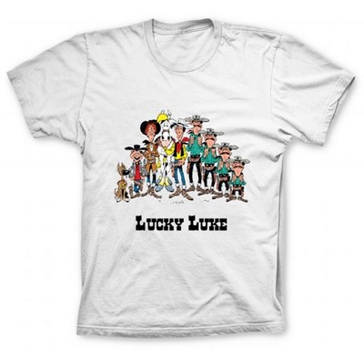 100% Baumwolle Lucky Luke T-Shirt, die Figuren (weiß) - M