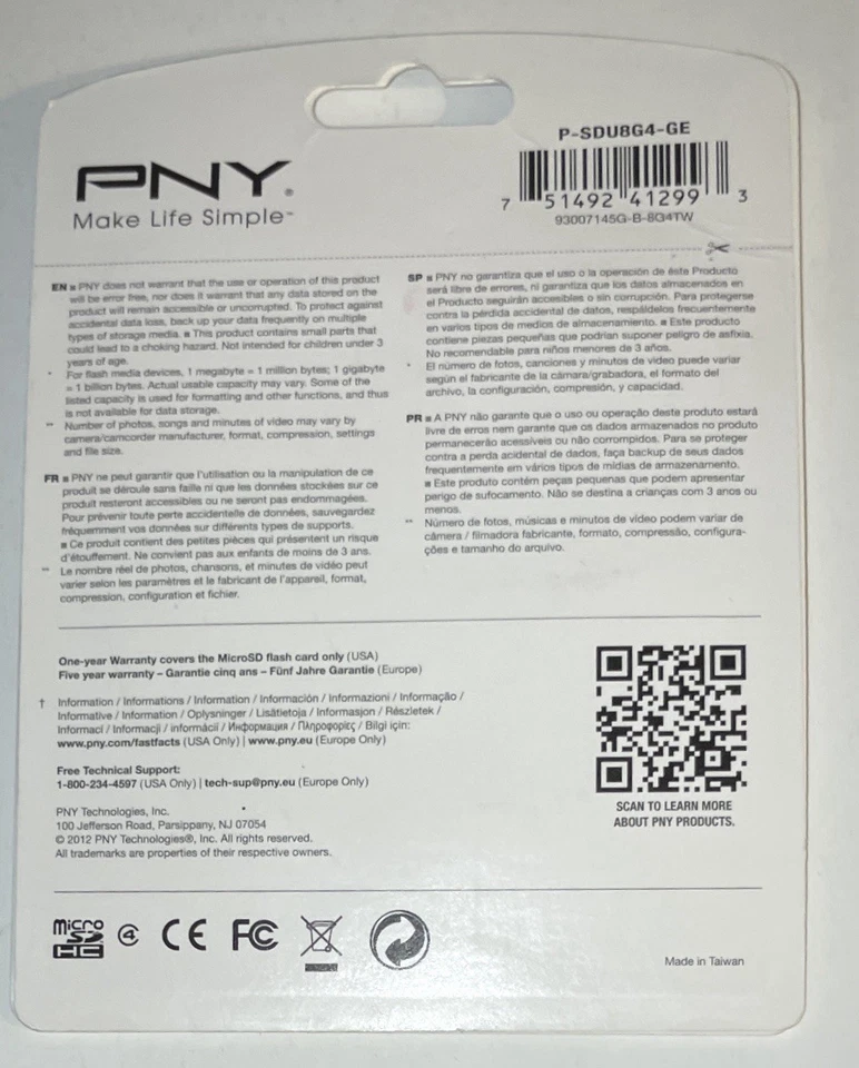 PNY 8 GB microSDHC Class 4 Flash Memory Card | P-SDU8G4-GE - Image 4 of 4