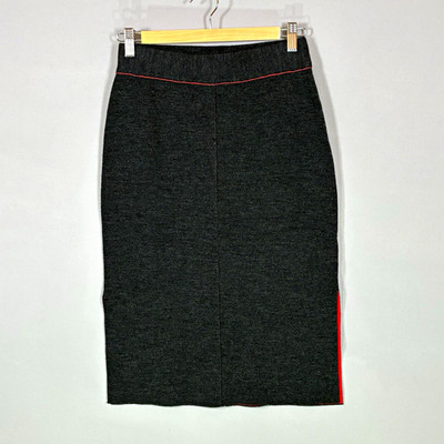 rag & bone Women s Grey/Red Knit Pencil Skirt XS Merino Blend Contrast Trim