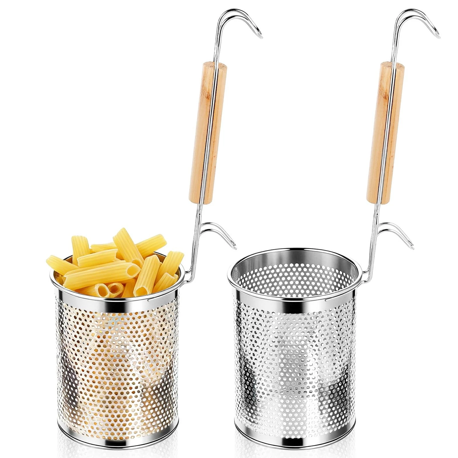 2 Pack Pasta Strainer with Handle Pasta Basket Spider Mesh Strainer Stainless...