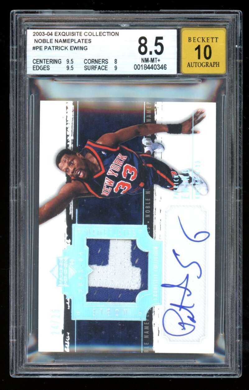 2003-04 Exquisite Patrick Ewing Noble Nameplates Patch Auto /25 BGS 8.5 WB1924