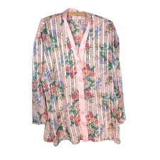 Vtg 90s Victoria's Secret Gold Label Pajama Shirt Large Silky Sheer Gold Stripe