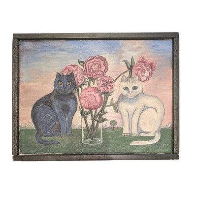 Katzen-Gemälde, Naive Malerei, Öl auf Leinwand