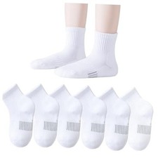 Kids Athletic Socks Half Cushioned Crew Socks Ankle 7-10 Years White 6 Pairs
