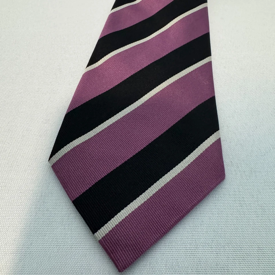 Corbata Ralph Lauren Etiqueta Púrpura Rosa Negro Rayas Hecha en Italia 100% Seda Foto 2 de 4