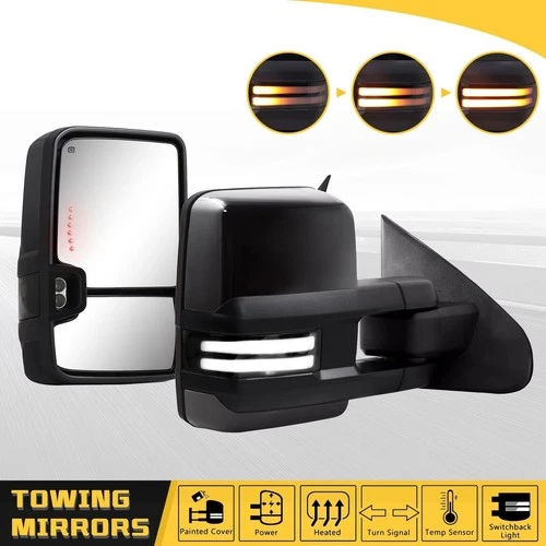 Pair Painted Black Towing Mirrors For 2014-2018 Chevy Silverado GMC Sierra 1500