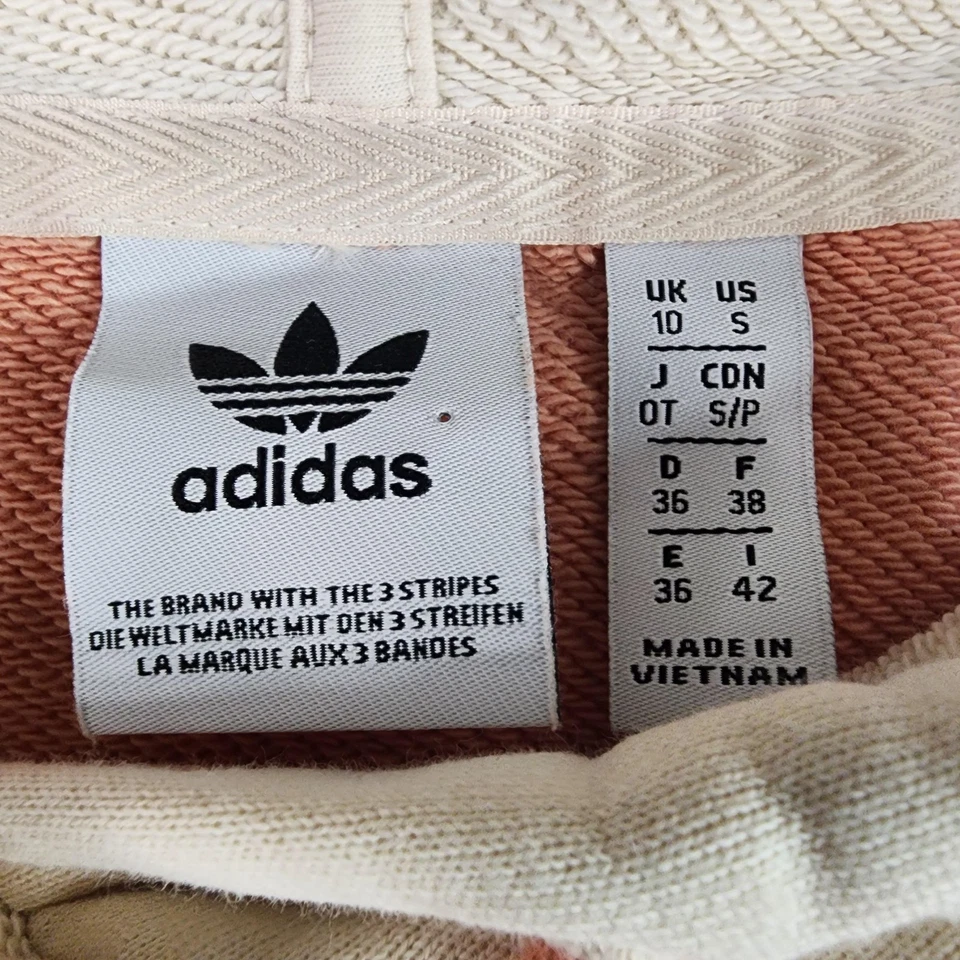 Adidas Hoodie Womens Small Pink White Cropped Trefoil Pullover Sweatshirt Top - Image 3 of 4