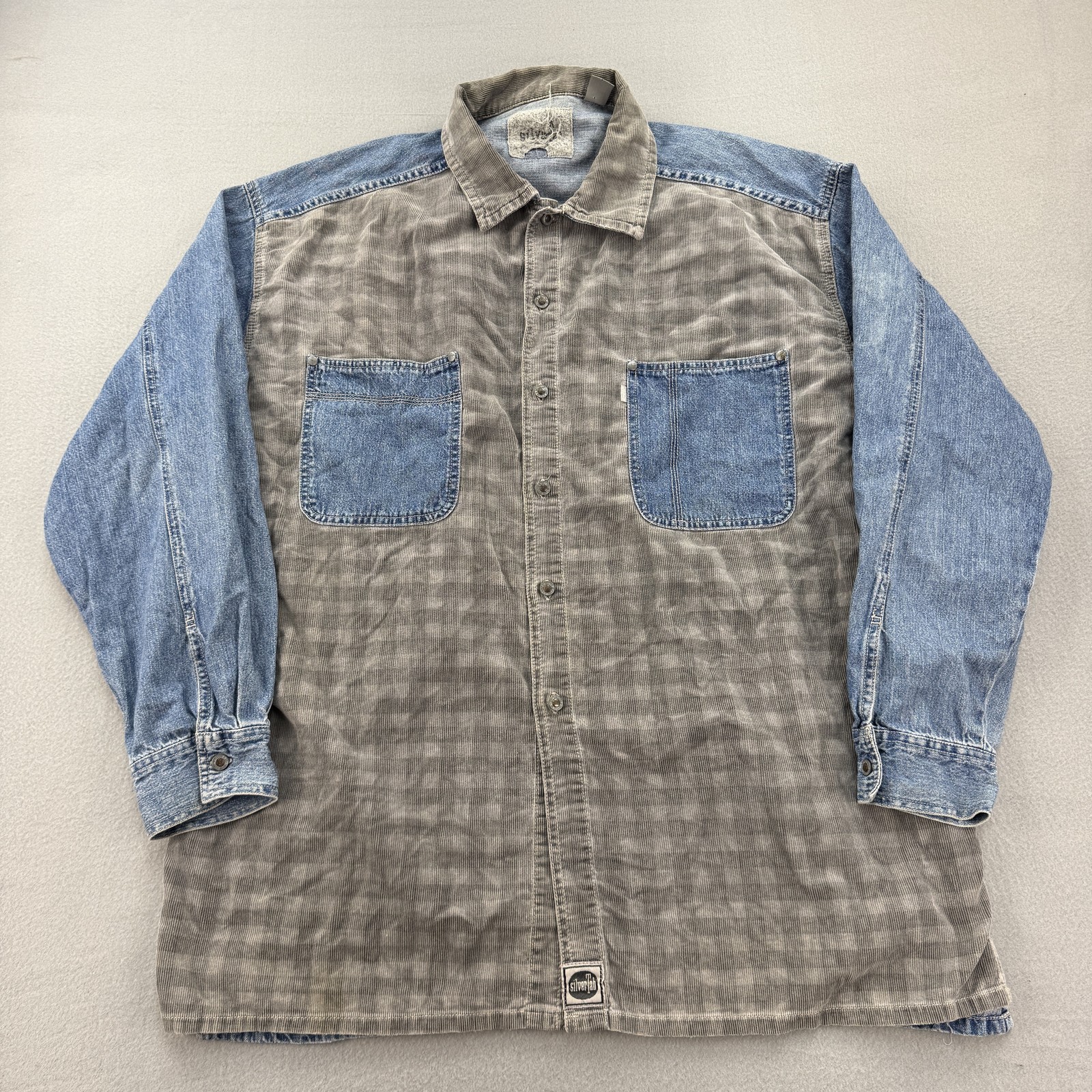 Vintage Levis SilverTab Shirt Mens XL Denim Corduroy Colorblock Grunge 90s