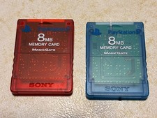 Sony PlayStation 2 Memory Card PS2 Genuine Official MagicGate 8MB Red Blue Used