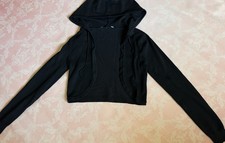 Women s Small Black Cropped Open Front Hoodie Lightweight Long Sleeve