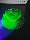 Green Depression UG Glass Tea Cup & Sauce Glows