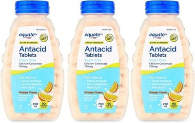 Equate Extra Strength Antacid 750mg Orange Cream Sugar-Free Chewable Tablets 3pk