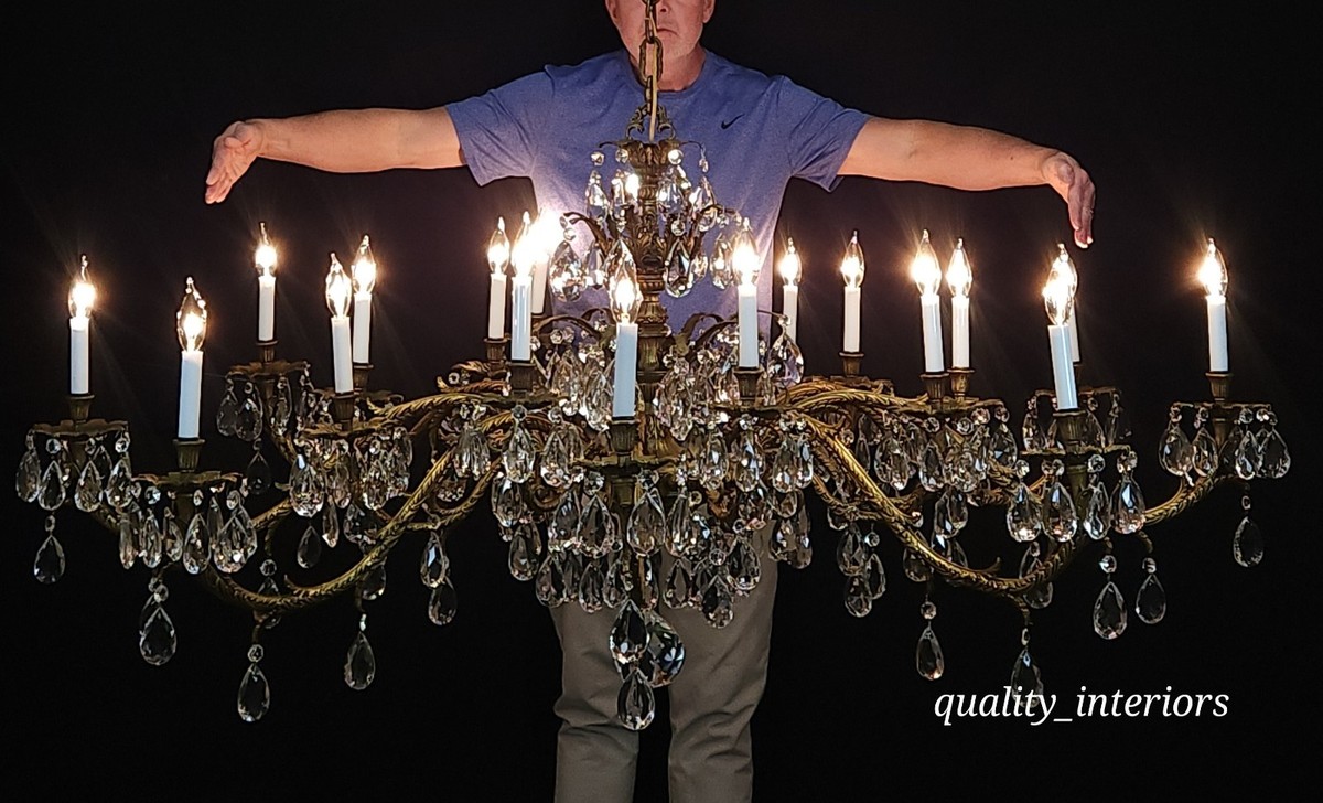 ヴィンテージ　シャンデリア Huge Antique French Brass Crystal Chandelier 66