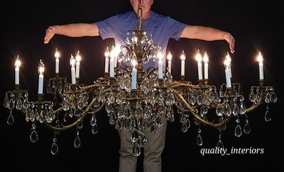 Huge Antique French Brass Crystal Chandelier 66