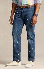 Polo Ralph Lauren Varick Slim Straight Jeans B T 48B x 30 Allover Pony 168 NWT