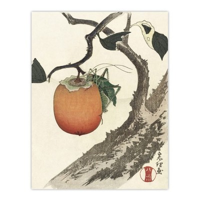 Persimone Obst Heuschrecke Vintage Japan gerahmter Wandkunstdruck Hokusai