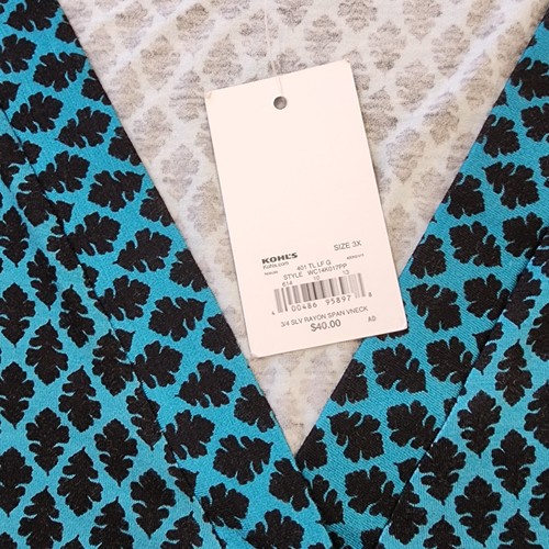 Croft & Barrow Womens Teal Geometric Blouse 3/4 Sleeve Boat Neck 3X NWT NEW - Picture 2 of 13