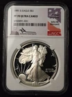 [[1991 $1 AMERICAN SILVER EAGLE PROOF COIN NGC PF70 MERCANTI SIGNED