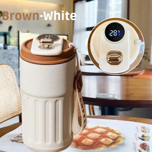 Reisebecher mit Temperaturanzeige 316 Edelstahl Vakuum Kaffeetassen 400ML - Bild 8 von 9