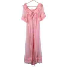 Vintage Jenelle of California Pink Sheer Nightgown Chiffon Nylon Tricot Robe Set