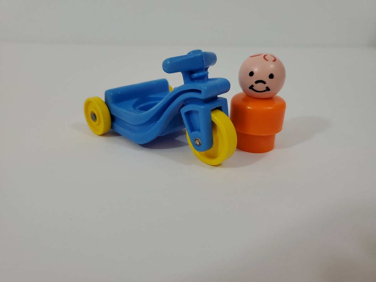 Vintage Fisher Price Little People Little Riders Blue Tricycle and Orange  Boy