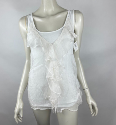 Linq Frost Extra Tank Women XS NWT $120 Cotton Silk Ruffle Layer Top Sleeveless