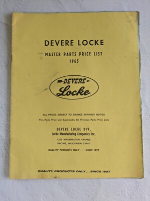 Devere Locke Master Parts Price List 1965 Vintage Manufacturing Co  Wisconsin
