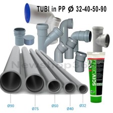 TUBO E RACCORDO SCARICO IN PP AD INNESTO CON GUARNIZIONE DIAMETRO 32-40-50-90 MM