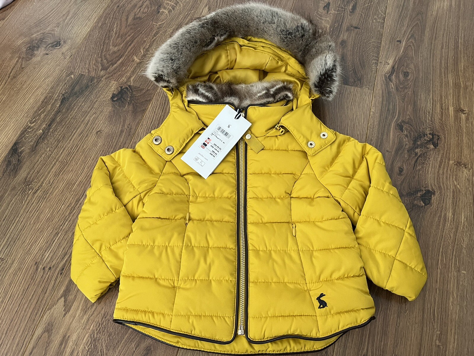 Joules Girls Ochre Yellow Fur Hood 