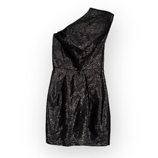 ABS Allen Schwartz Black Mini Dress One Shoulder Metallic Cocktail Holiday Sz 0