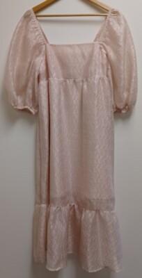 Anthropology Light Pink Textured Cinch Back Square Neck Dress Size Medium |  eBay