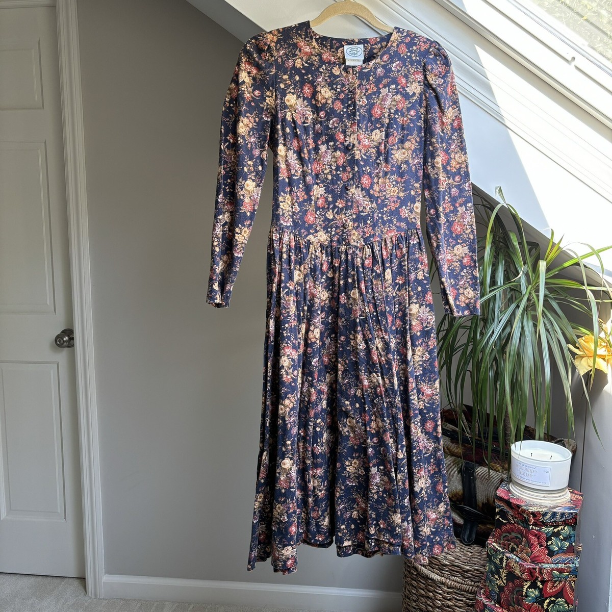 Vintage Laura Ashley Wool Cotton Blue Yellow Floral Hungary Dress