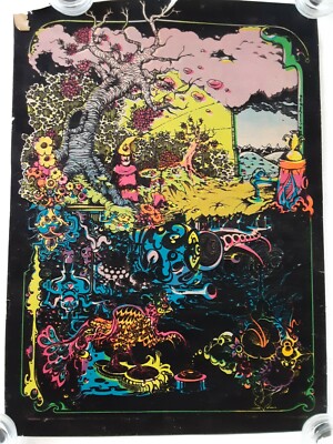 Vintage 1971  No.392 USA Blacklight Poster ''Here And There'' Gnome Phoenix Tree 