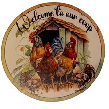Charming Poultry Welcome Sign - 10" Wood Hanging Plaque "Welcome to our coop"